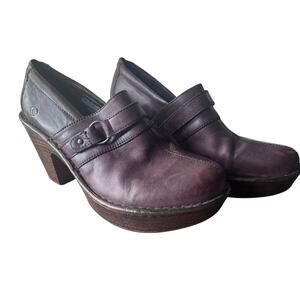 Born Haddon Platform Clogs Women's 8.5 Brown Leather Mule Heel